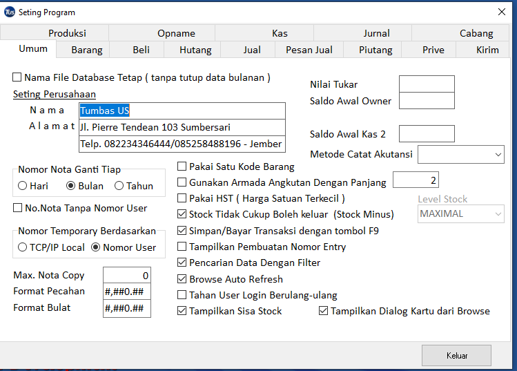 tab setting program tumbas